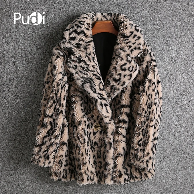Женская зимняя теплая шуба Pudi из натуральной шерсти куртка Тедди короткая