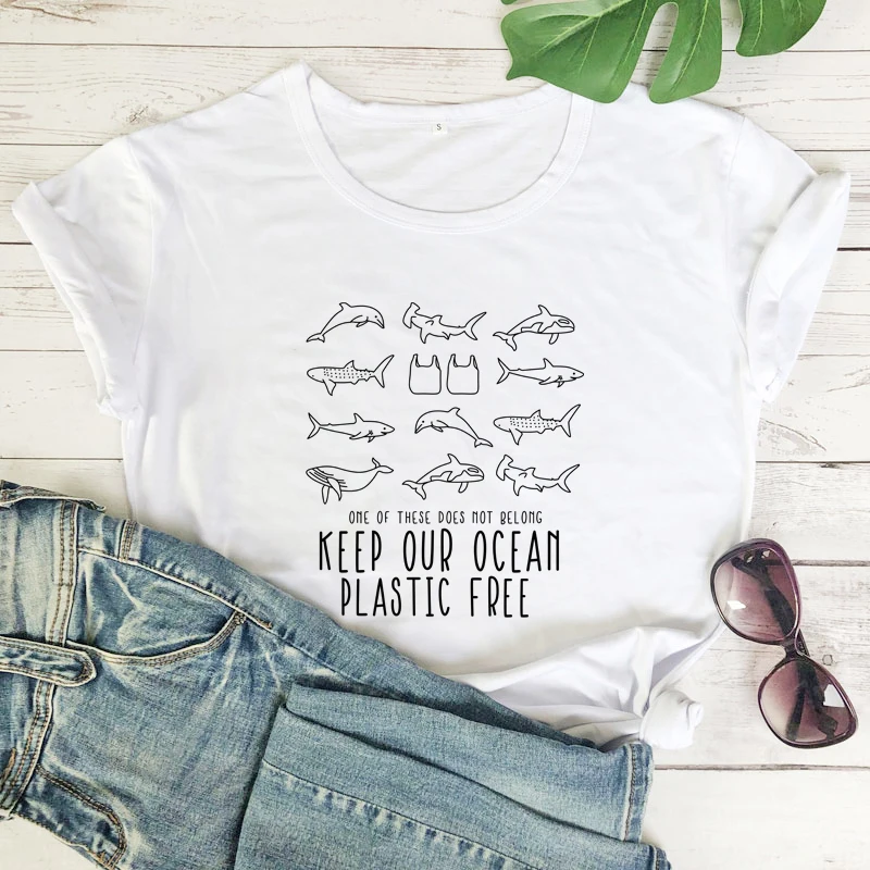 

Funny One Of These Does Not Belong Keep Our Ocean Plastic Free T-shirt Ethical Graphic Tee Top Fashion Women Vegan Tshirt