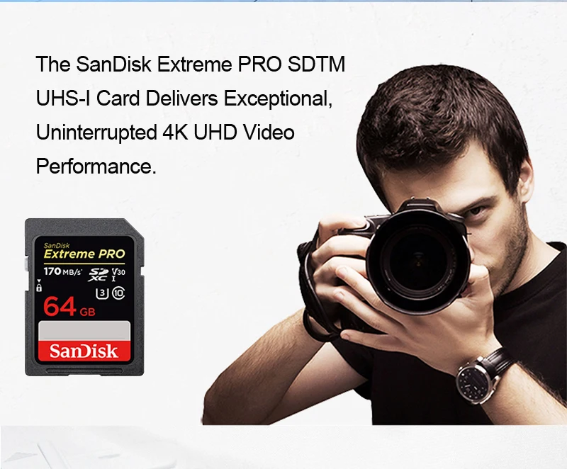 Sd-карта SanDisk Extreme Pro, 32 ГБ, 64 ГБ, 128 ГБ, 256 ГБ, SDHC, SDXC, UHS-I, класс 10, 95 м/с, Поддержка карт памяти V30, 4K для цифровой камеры