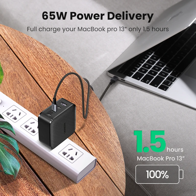 Зарядное устройство UGREEN PD65W GaN для планшета Quick 3 0 4 SCP зарядки Huawei USB C Xiaomi ноутбука