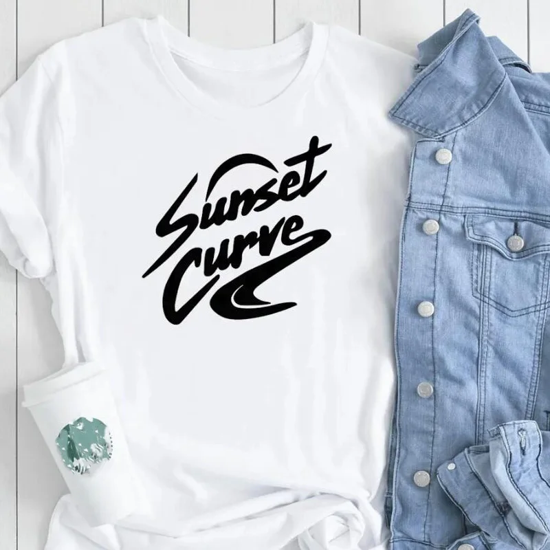 Закат изогнутая женская футболка 2020 хлопковая с коротким рукавом Футболка Julie and