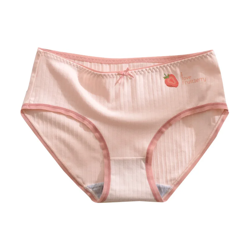 

3PCS Combed Cotton Women's Underwear Cute Fruit Print Panties Sexy Mid-waist Briefs Comfortable Lingerie Young Girl Underpants