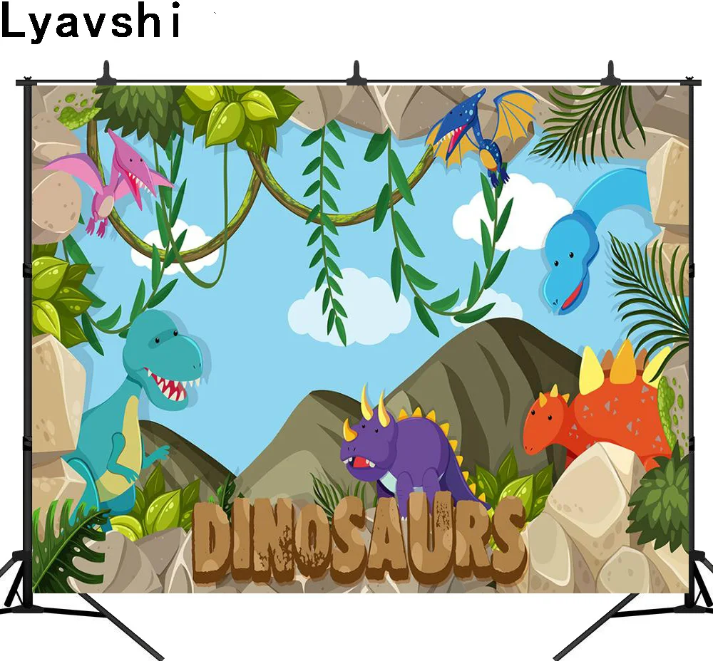 

Lyavshi Cartoon Dinosaur Backdrop Newborn Baby Shower Birthday Party Photography Background For Photo Studio Custom Photophone