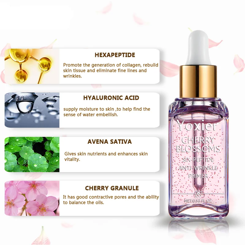 

1pcs / 3pcs Makeup Base Whitening Essence Face Cherry Blossoms Professional Anti-Wrinkle Serum Foundation Primer 15ml
