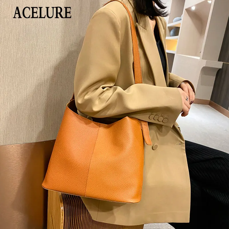 

Женский однотонный кошелек ACELURE для покупок, сумочка-ведро из искусственной кожи на ремне, сумки через плечо для женщин, модные большие повс...