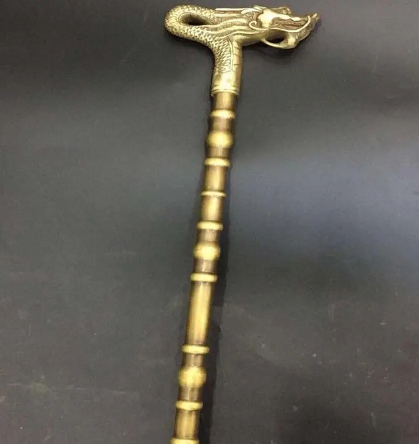 brass copper round old  cane crutches walkers a crutch decoration Pure copper Dragon head