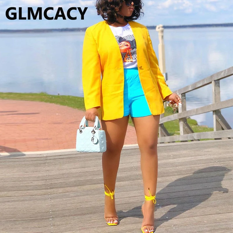 

Желтый Блейзер на одной пуговице с длинным рукавом