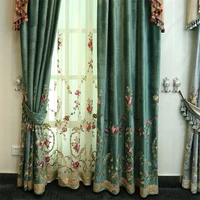 luxury green villa embroidered curtains for living room high quality velvet voile curtain for bedroom windows treatment drapes