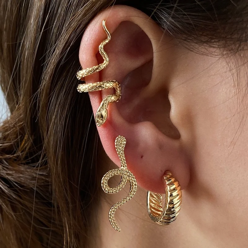

Fashion Retro Snake-shaped Earrings Fashion Three-piece Earrings Snake-shaped Ear Clips Hip-hop Party Ladies Accessories