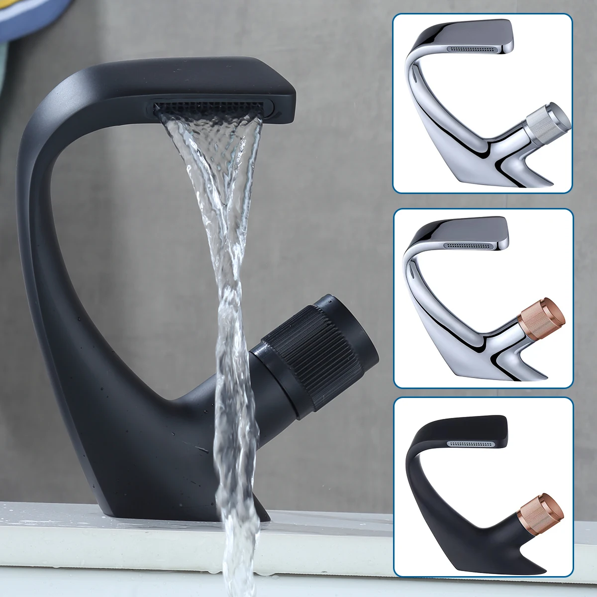 

Black Faucet Bathroom Sink Faucets Hot Cold Water Mixer Crane Deck Mounted Single Hole Bath Tap Chrome Finished MP-08