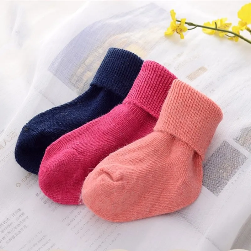 6 пар/лот шерсть Детские носки однотонные Цвет теплые детские короткие в стиле