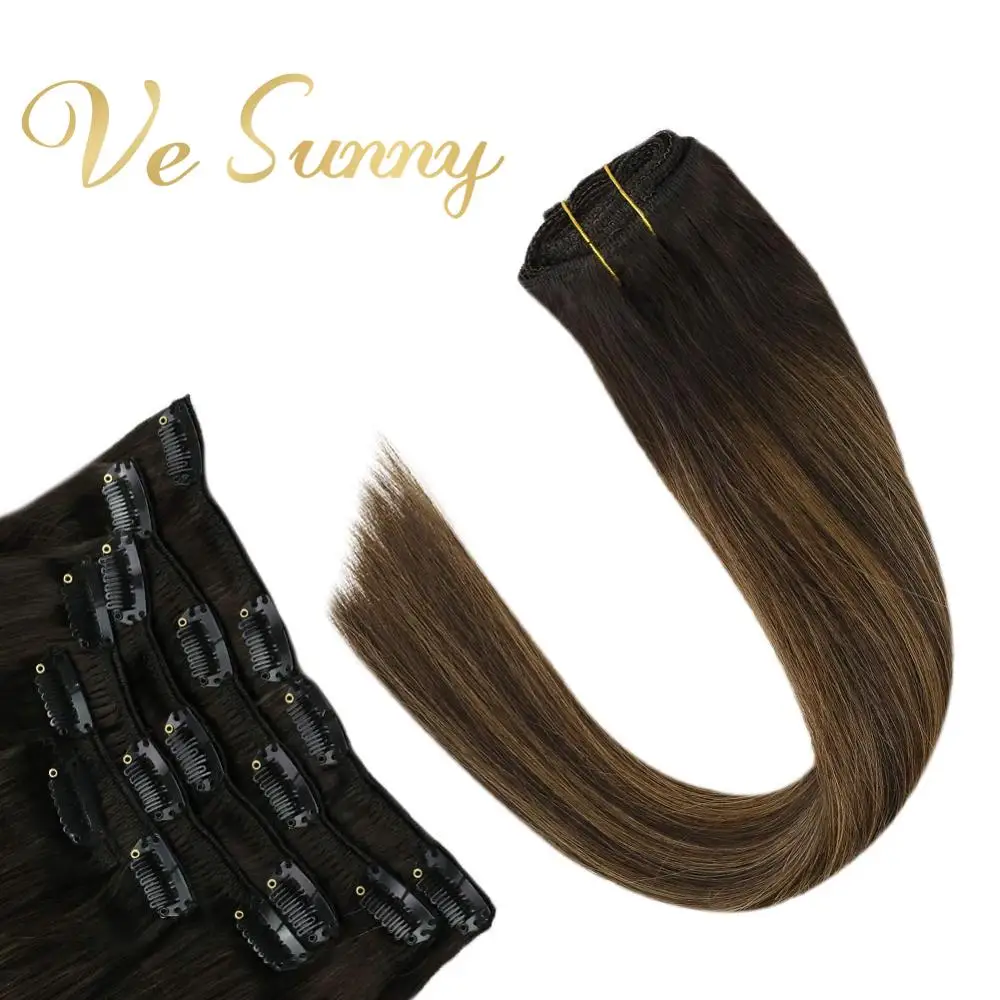 VeSunny волосы для наращивания на заколках человеческие двойная утка 7 шт. балаяж