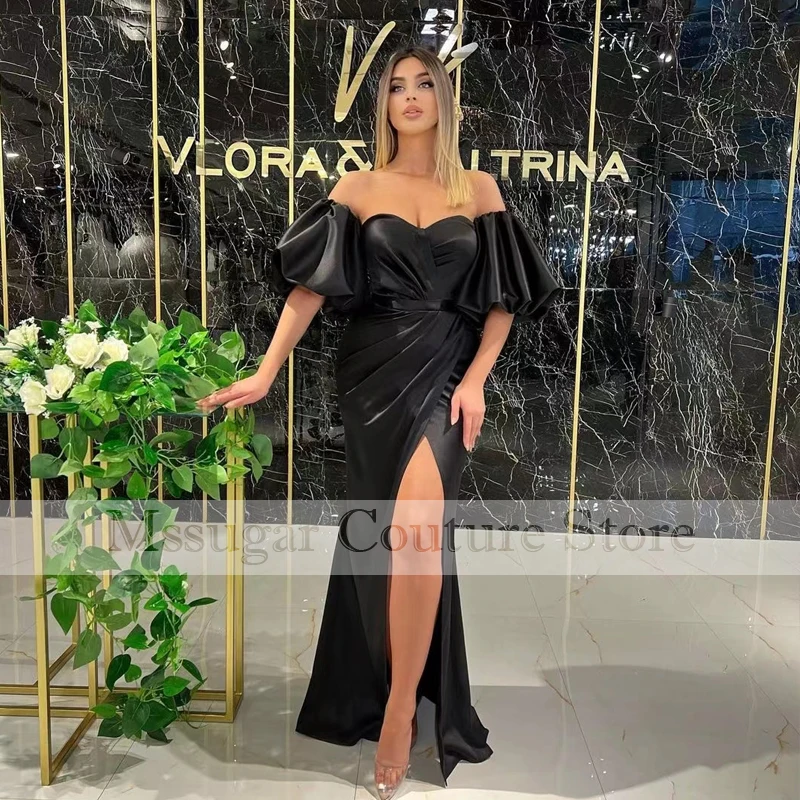 

2021 Strapless Mermaid Evening Dress Detachable Puff Sleeves Pleat Formal Dresses robe de soirée femme