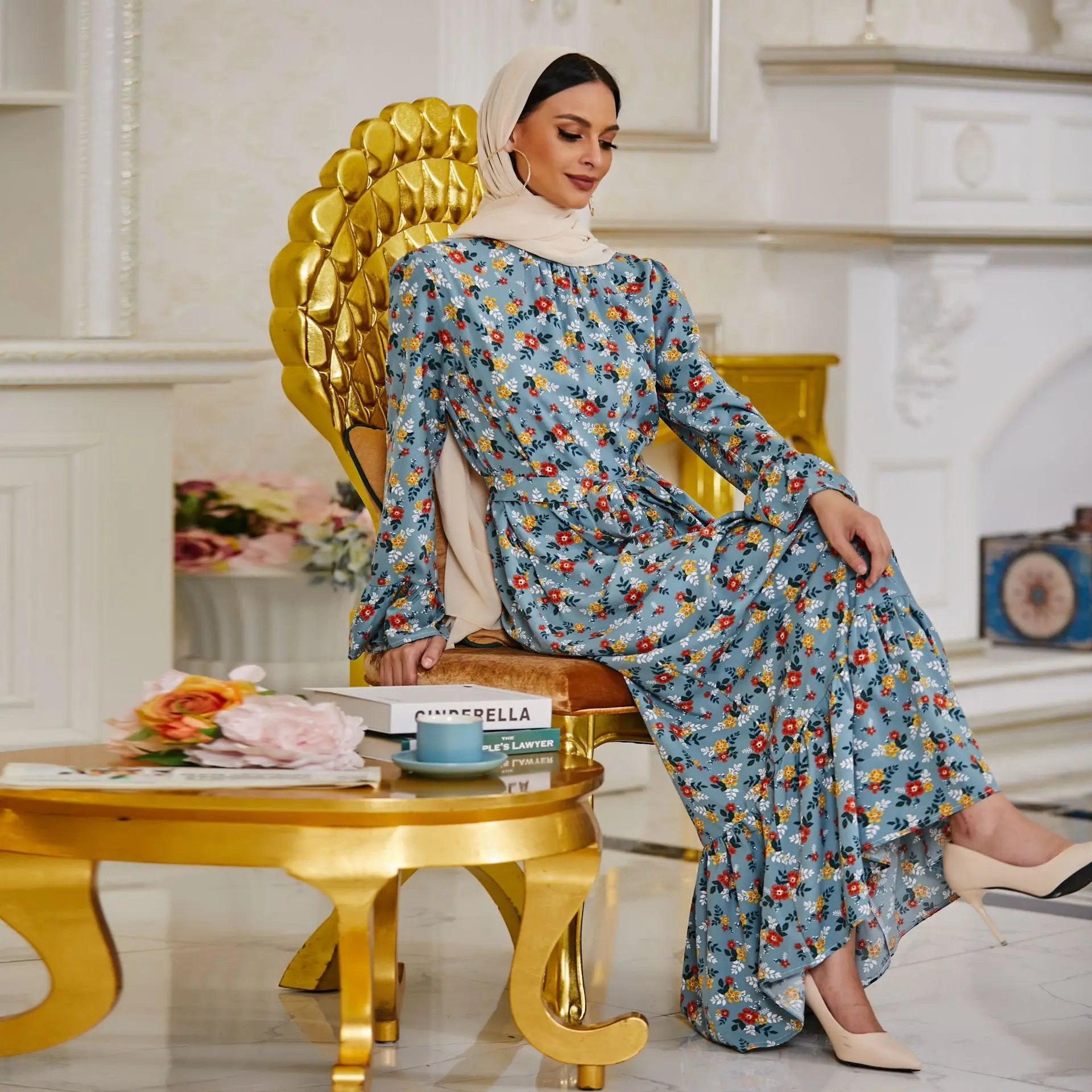 

Ramadan Muslim Hijab Dress Printed Dresses Abayas for Women Eid Abaya Dubai Islam Clothing Arabic Kaftan Robe Musulman De Mode