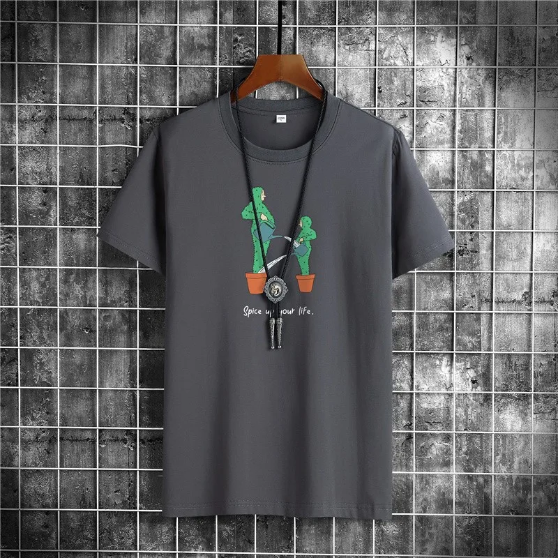 

Summer 2021 new brand T-shirt O-neck clothing Green man printed T-shirt men's loose and breathable 100% cotton T-shirt