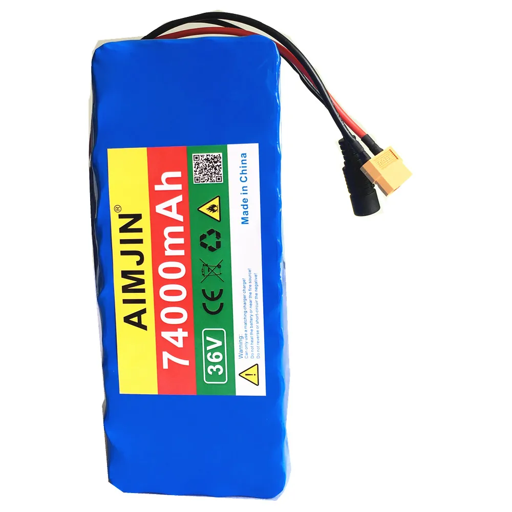 

Original T-type Interface 36V Battery 10S4P 74Ah Battery Pack 1000W High Power Battery 36V74000mAh Electric Bicycle BMS