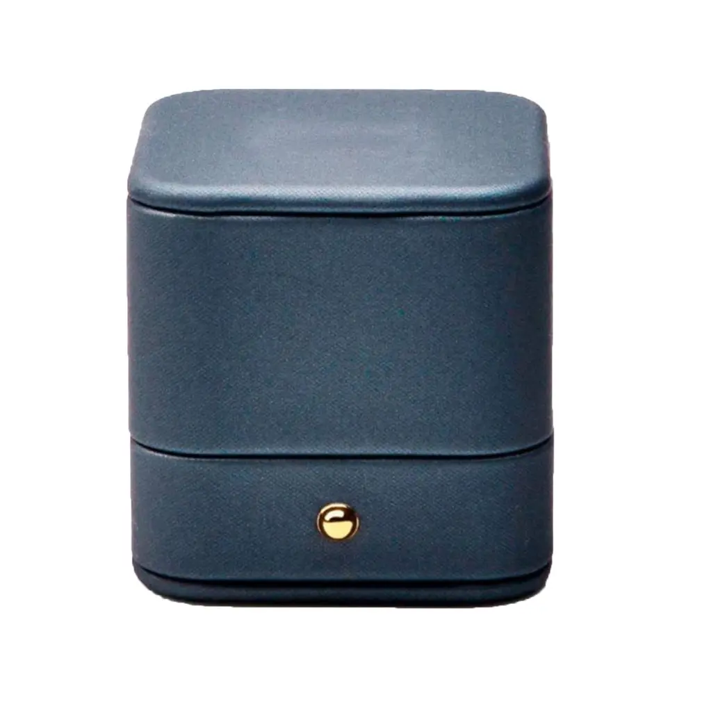 

Upscale Pu Leather Round Decorative Buckle Ring Jewelry Box Cube Shape Ring Storage Gift Packing Box