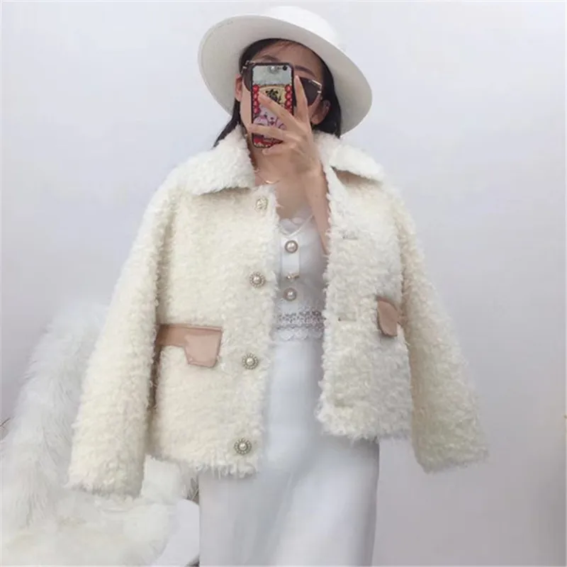 

Sheep shearing coat women short motorcycle jacket 2021 new arrival suede leather lined Granule wool real fur coat female