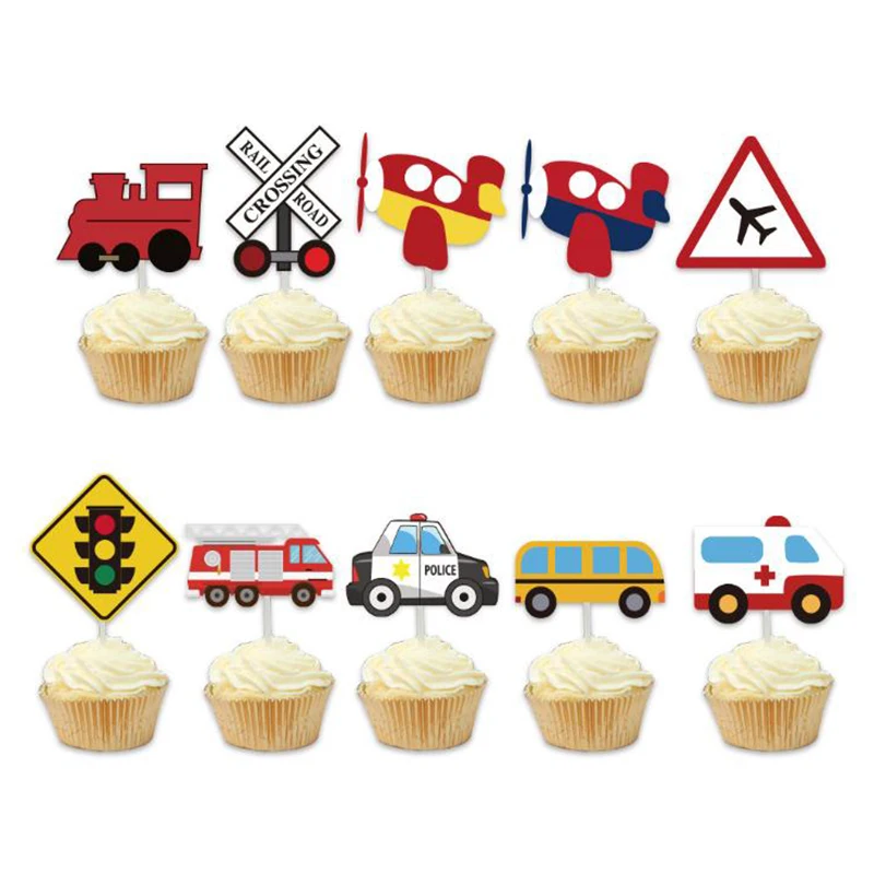 

Transportation Cars Theme Balloons Set Happy Birthday Banner Garland Train School Bus Fire Cake Toppers Baby Shower Party Suppli