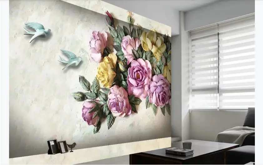 Пользовательские европейские обои 3D для гостиной стен тисненые с изображением