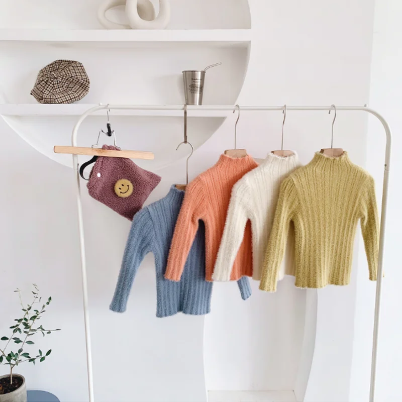 Осенне-зимний свитер в рубчик для маленьких девочек детская водолазка вязаные