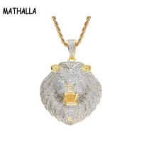 mathalla bling bling micro paved cubic zircon lion head pendant necklace animal jewelry mens hip hop custom iced out cz pendant