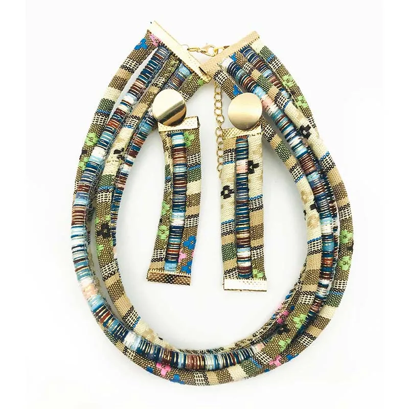 Набор женских ожерелий тканевая веревка в этническом стиле ожерелье с сережками