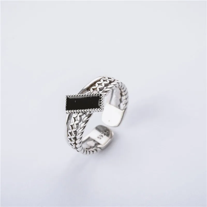 

925 Sterling Silver Rings For Women Silver Fine Jewelry Engagement Ring Resizable Dripping oil Brand Design 2020 New Rectangle