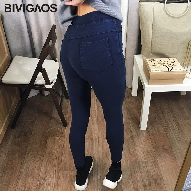 BIVIGAOS Сезон весна осень Базовая Стиль песок мыть джинсы леггинсы для женщин