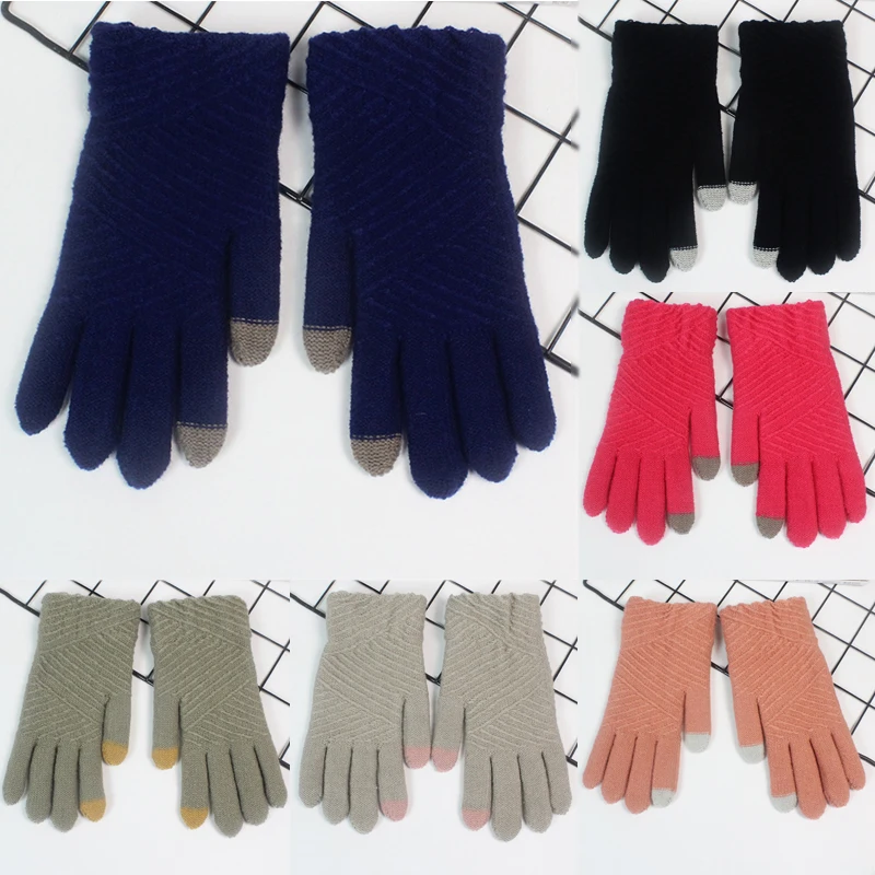 Осень 2020 вязаные перчатки из мягкой кашемировой шерсти свободный размер сенсорный экран полный палец