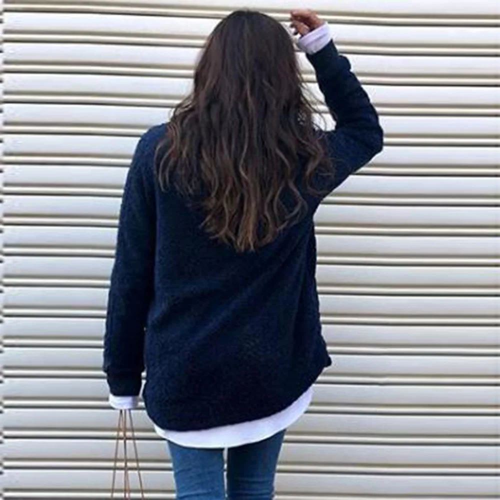 Женская футболка из флиса однотонная темно синяя офисная рубашка с длинным