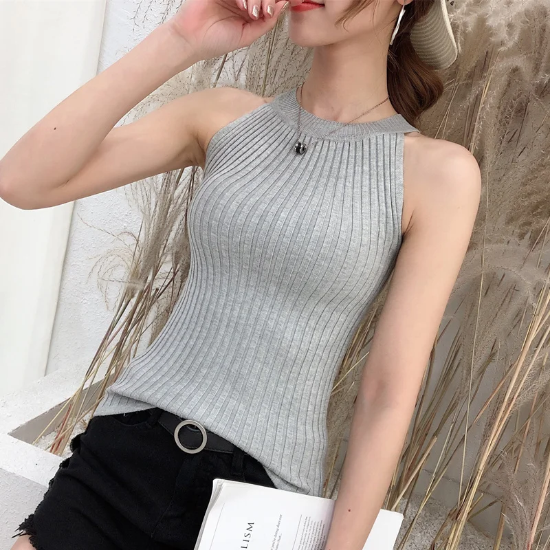 Новинка 2020 г. однотонный трикотажный жилет на бретелях с круглым вырезом OHCLOTHING