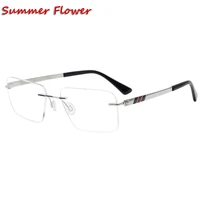 rimless pure titanium frame rectangle eyewear men quality prescription optical glasses spectacles anti blue ray lenses