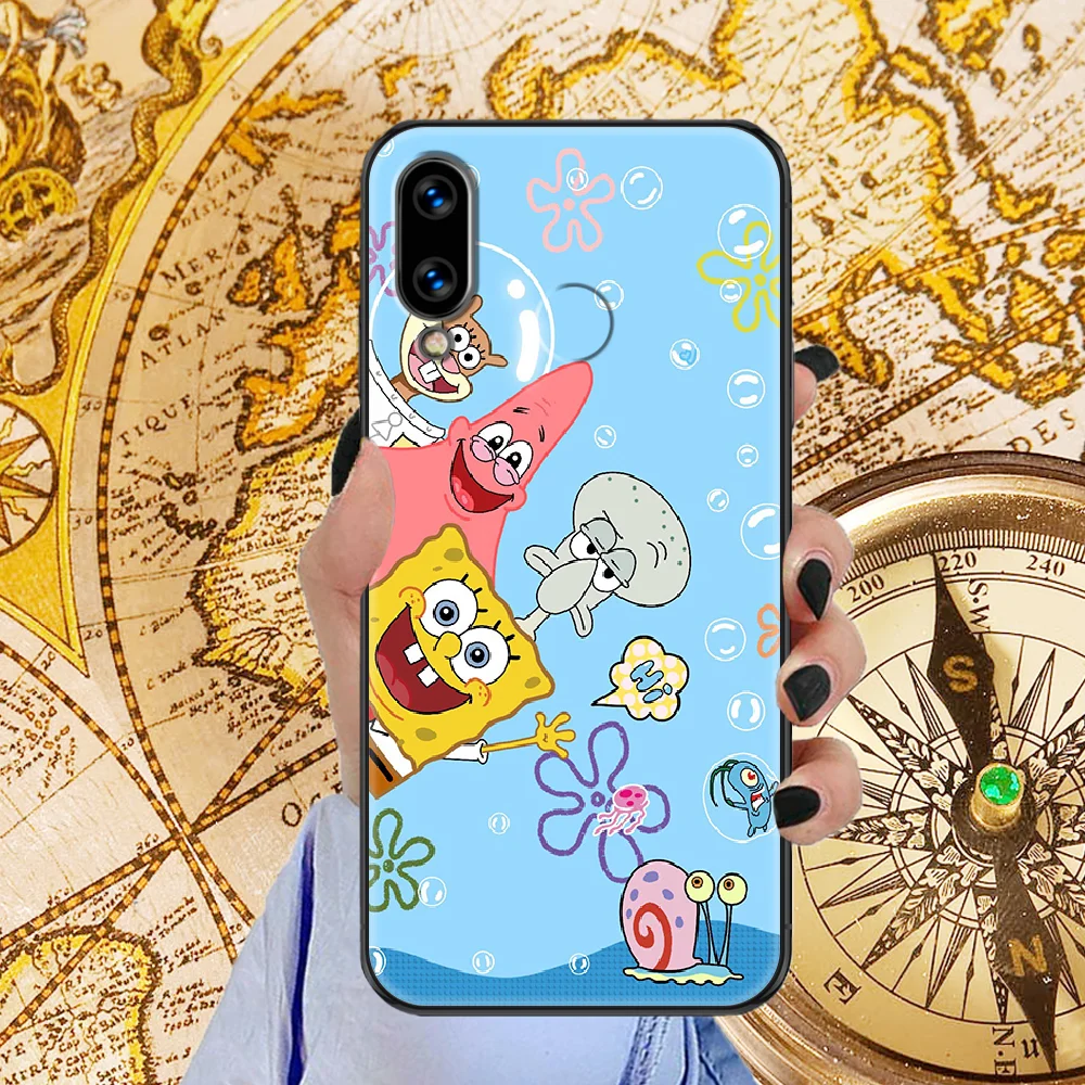 

BoB funny sponge baby Phone case For Huawei Honor 6 7 8 9 10 10i 20 A C X Lite Pro Play black fashion coque luxury cell cover
