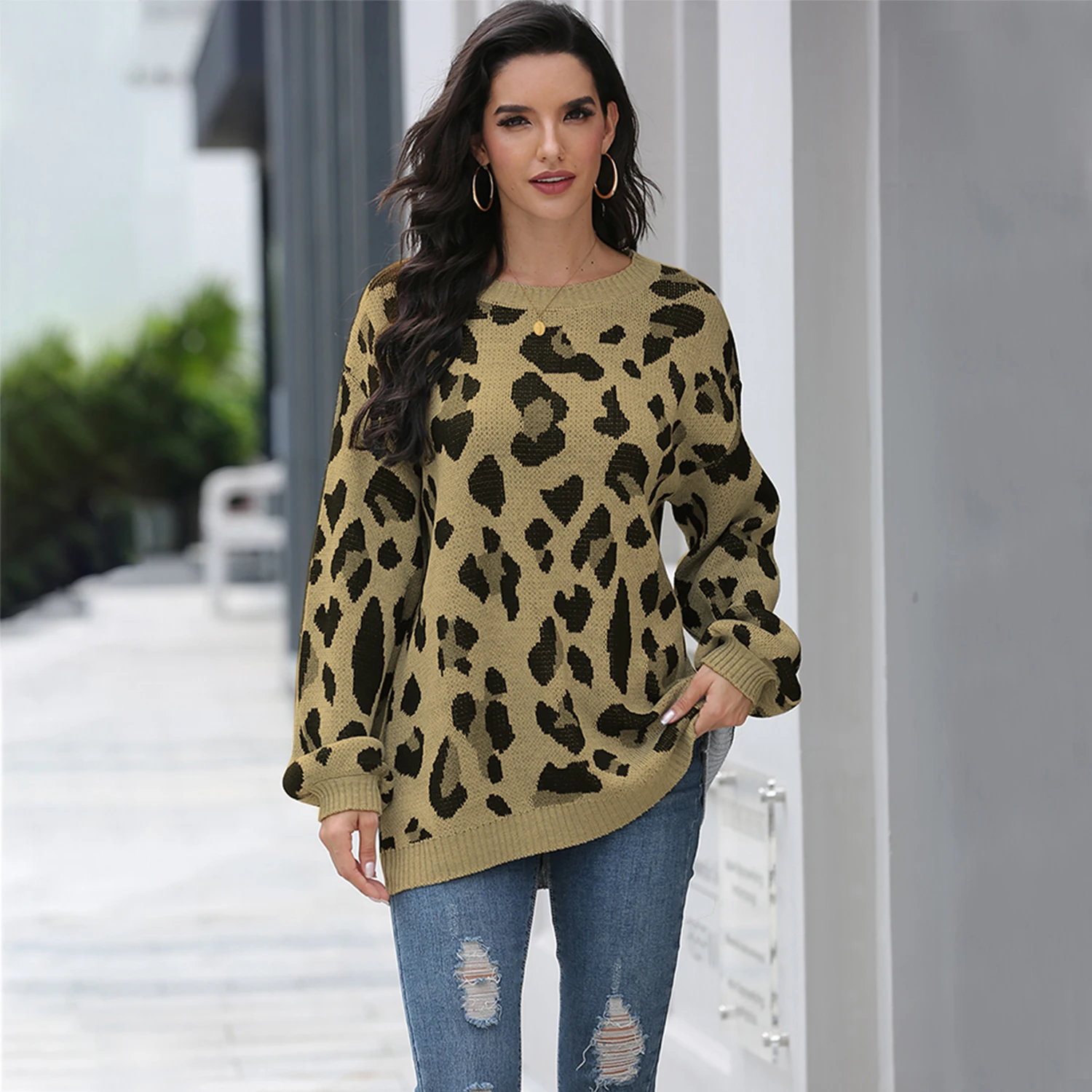 

TRODEAM 2021 New Autumn Winter Leopard Print Women Causal Sweaters Loose Oversize Elegant Warm Knitted Pullovers Causal Jumper