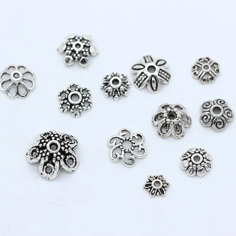 

20p Bead Caps End beads For women Bracelet necklace DIY Jewelry making Findings Tibet Silver Plated Carved Flower Spacer beads