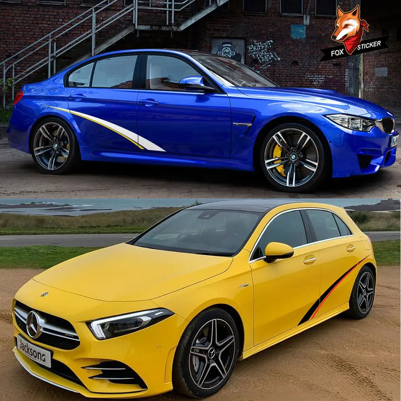 

2pcs Auto Racing Sports Decoration Decals Car Side Stripe Sticker Vinyl Wrap Car Stylish Styling Sticker Car Accessories