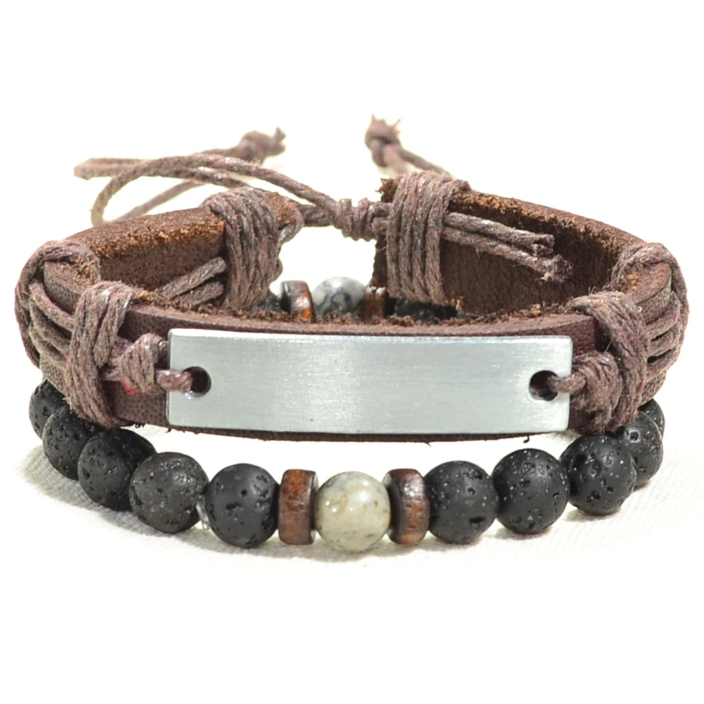 Мужской кожаный браслет из нержавеющей стали браслеты натуральных бусин
