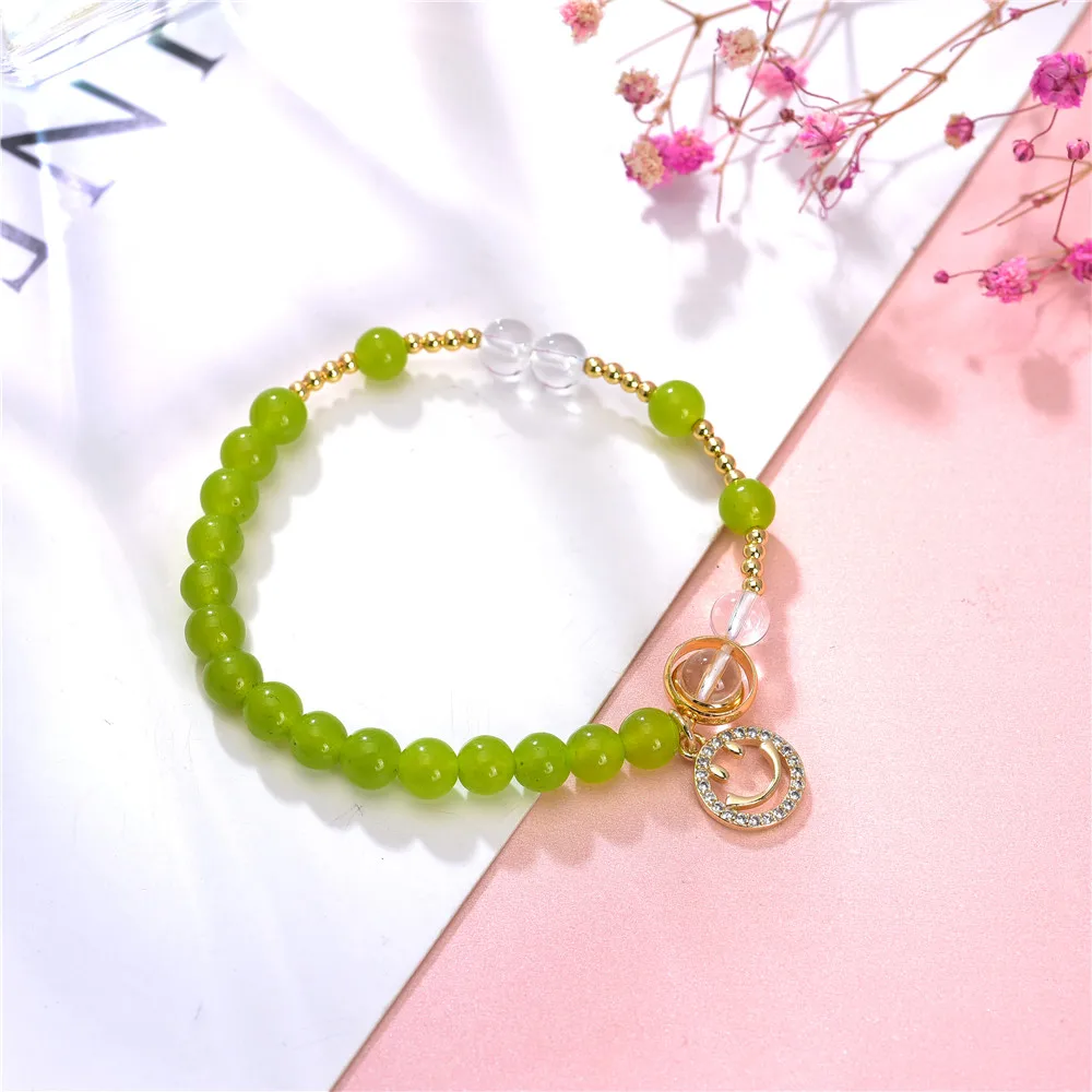 В богемном стиле из натурального камня оливковый нефрит бисера браслет круглые