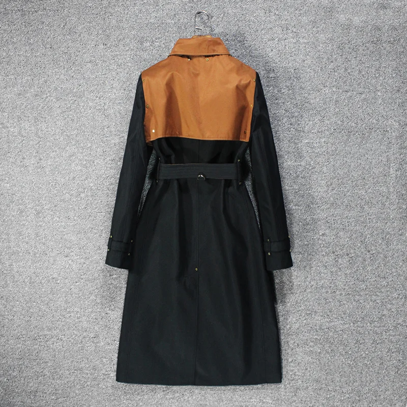 

2021 new trench coat women's long British style slim jacket stitching