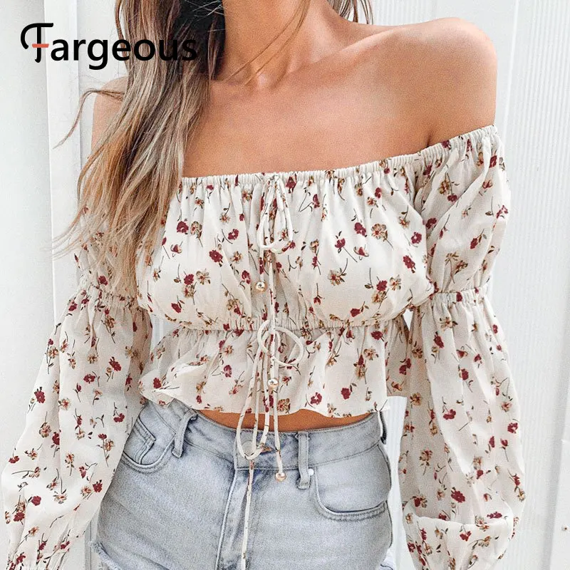 Женские блузки с открытыми плечами Fargeous Осенние укороченные Блузы цветочным