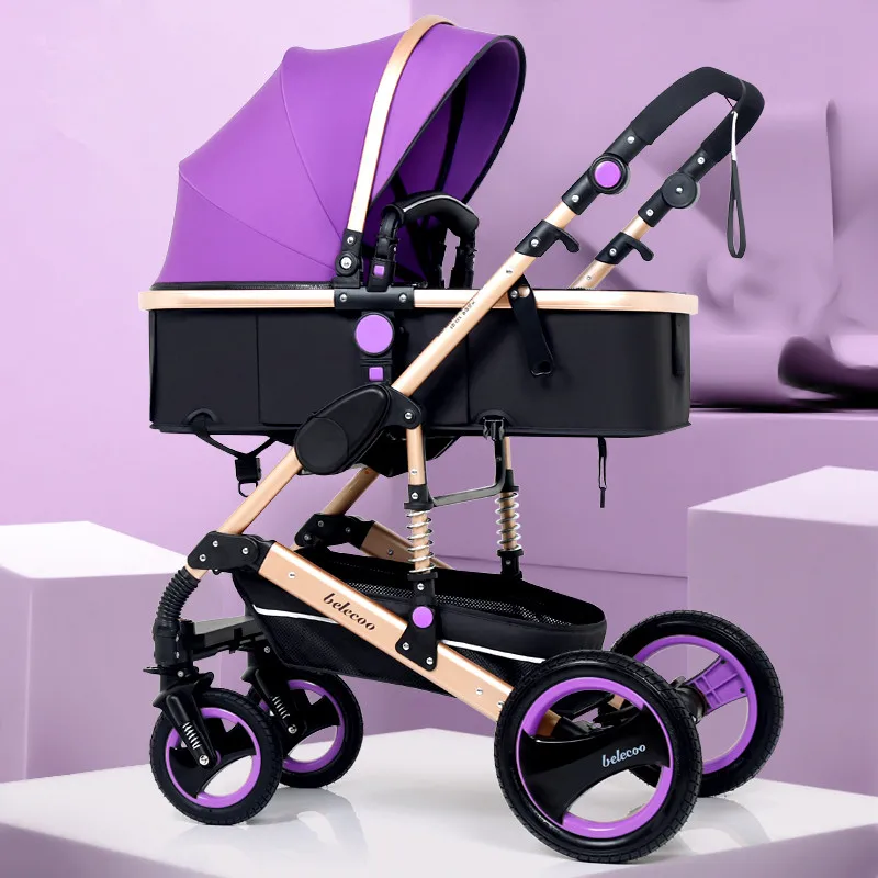 4Rubberwheel 11 Высокая пейзажная реверсивная прогулочная коляска 3 в 1 портативная Роскошная детская коляска Горячая мама розовая коляска дорожная коляска 8 бесплатные подарки - Цвет: 4Rubberwheel 11