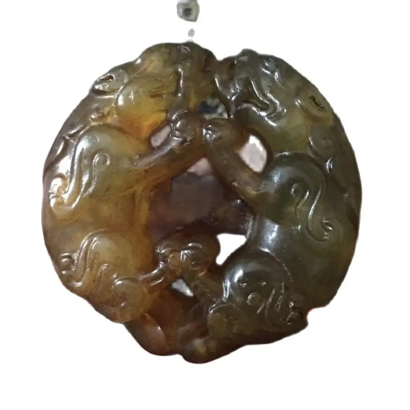 Кулон из старого нефрита с подвеской для храбрости двойные украшения