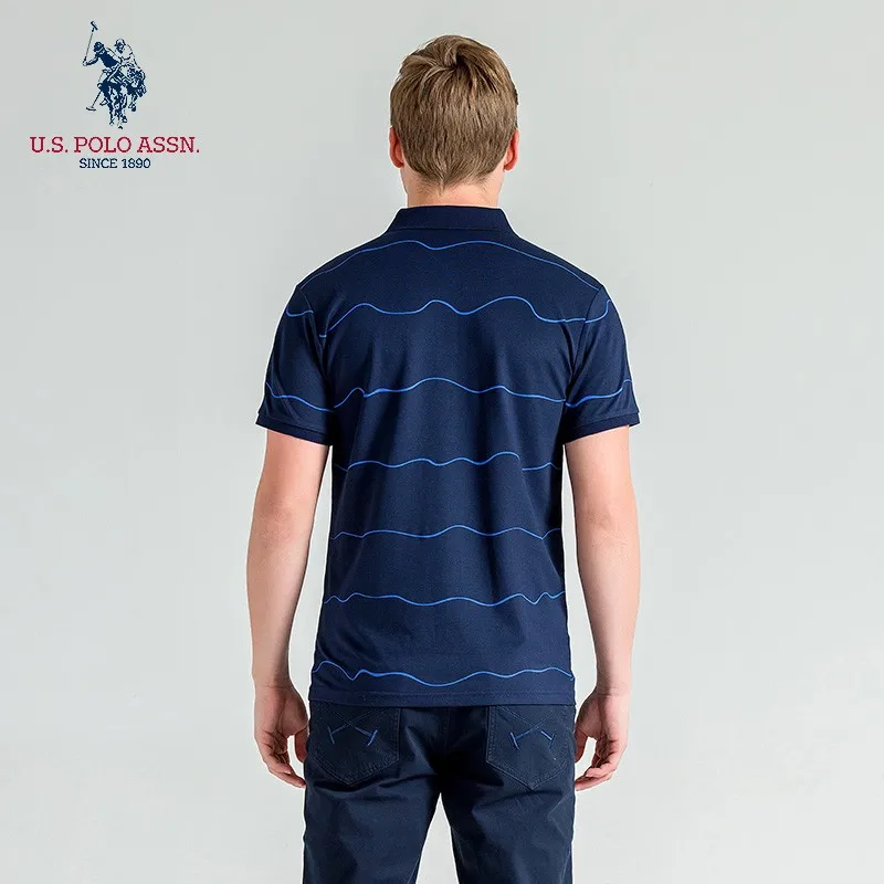 Polo Assn. Летняя новая мужская рубашка-поло в полоску с коротким рукавом из хлопка