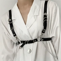 hot leather garter metal chain tassel straps sexy harness bra cage adjustable suspenders belts metal rivet clubwear for lady