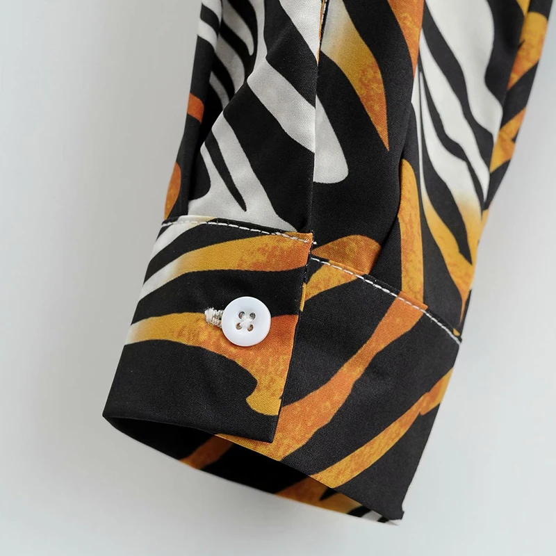 

ZA 2020 New Fashion Women Animal printing chiffon shirt Turn down Collar Blouses Long Sleeve Chiffon Shirt Casual Loose Tops