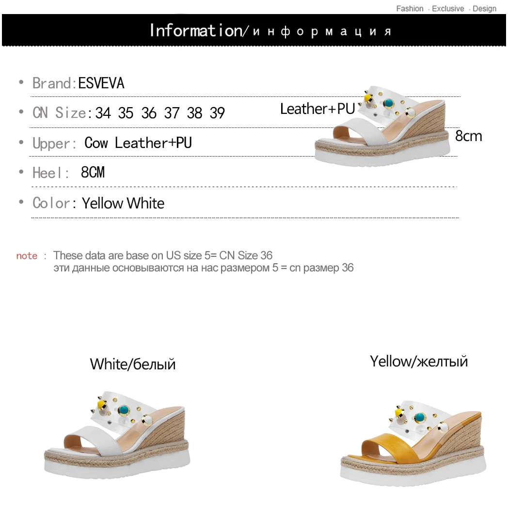 

ESVEVA 2019 Women Sandals PU+Leather Wedge High Heel String Bead Peep Toe Slip On Fashion Slingback Shoes Size 34-39