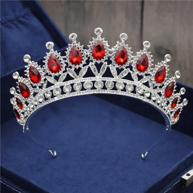 Silver Red Барокко Винтаж Синий Кристалл невесты корона для женщин головной убор свадебные диадемы и короны свадебные украшения для волос аксессуары Корона Мода - Окраска металла: Silver Red