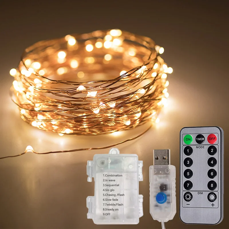 LED String Lights USB/ Battery Box with Remote Control Garland Fairy Lighting Strings for Outdoor Home Room Holiday Decoration