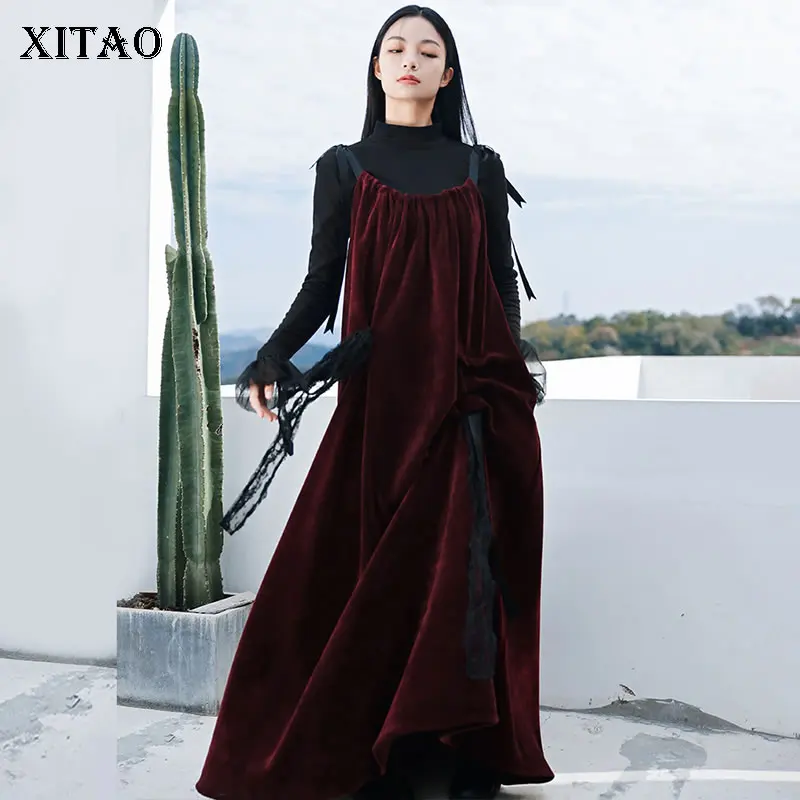 

XITAO кружевное платье на бретелях с лентами, свободное плиссированное платье с квадратным воротником и большим подолом, модель 2022 года, сприн...